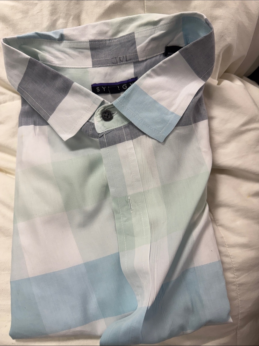 Men's Pastel Plaid Button-Down Shirt - Light Blue & Mint